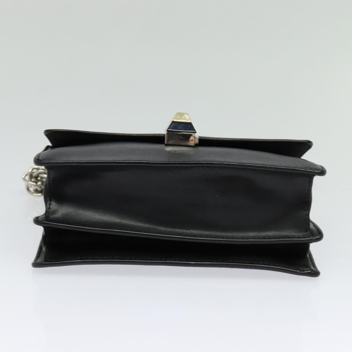 FENDI Canai Chain Shoulder Bag Leather Black Silver Auth bs26937
