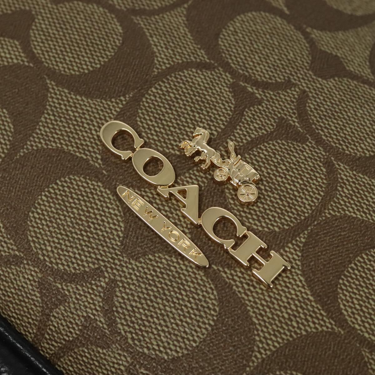 Coach Signature Shoulder Bag PVC Beige Gold Auth bs26966