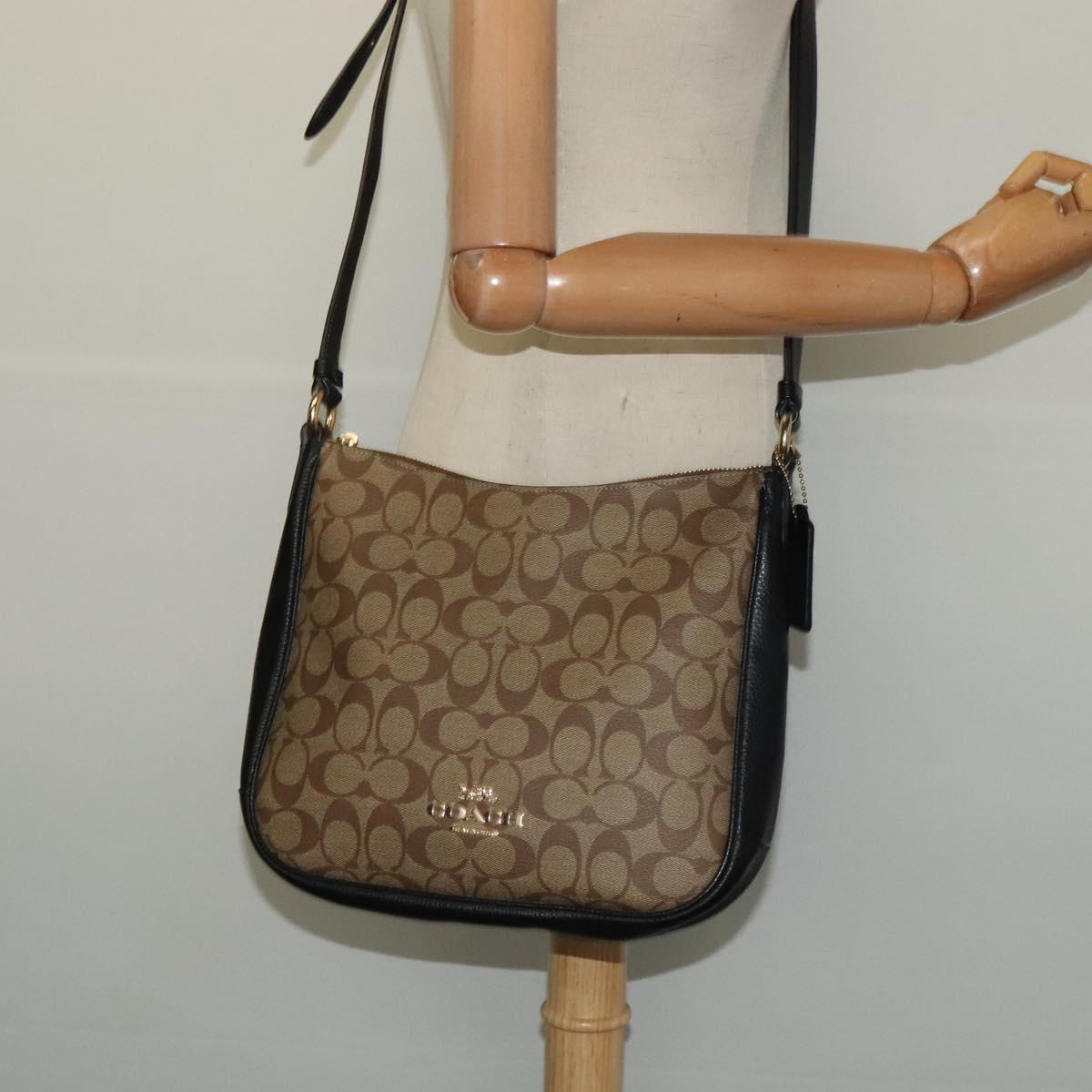 Coach Signature Shoulder Bag PVC Beige Gold Auth bs26966