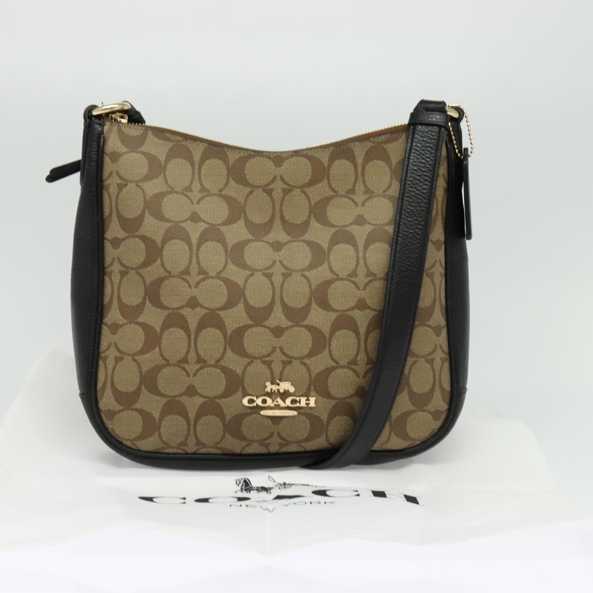 Coach Signature Shoulder Bag PVC Beige Gold Auth bs26966