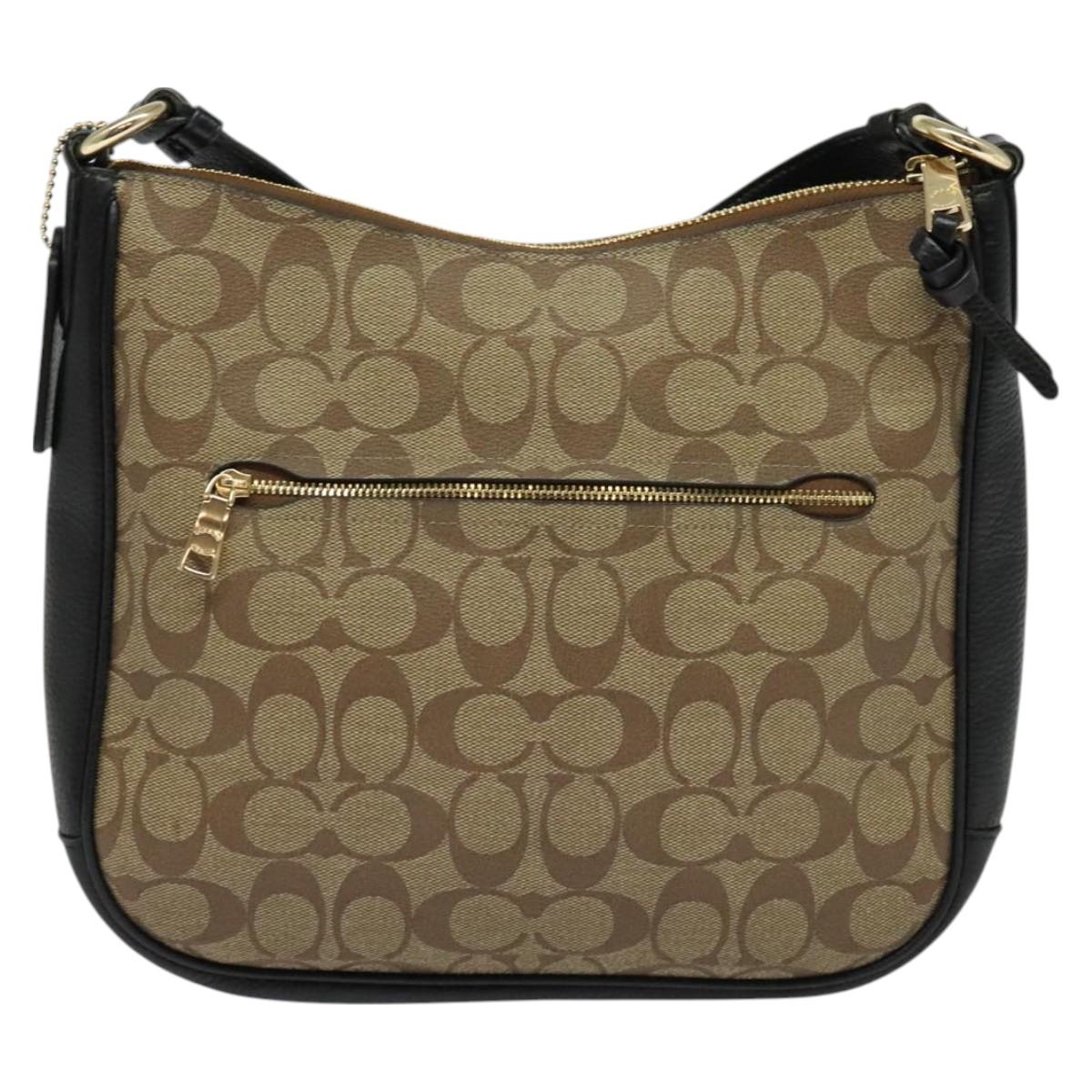 Coach Signature Shoulder Bag PVC Beige Gold Auth bs26966