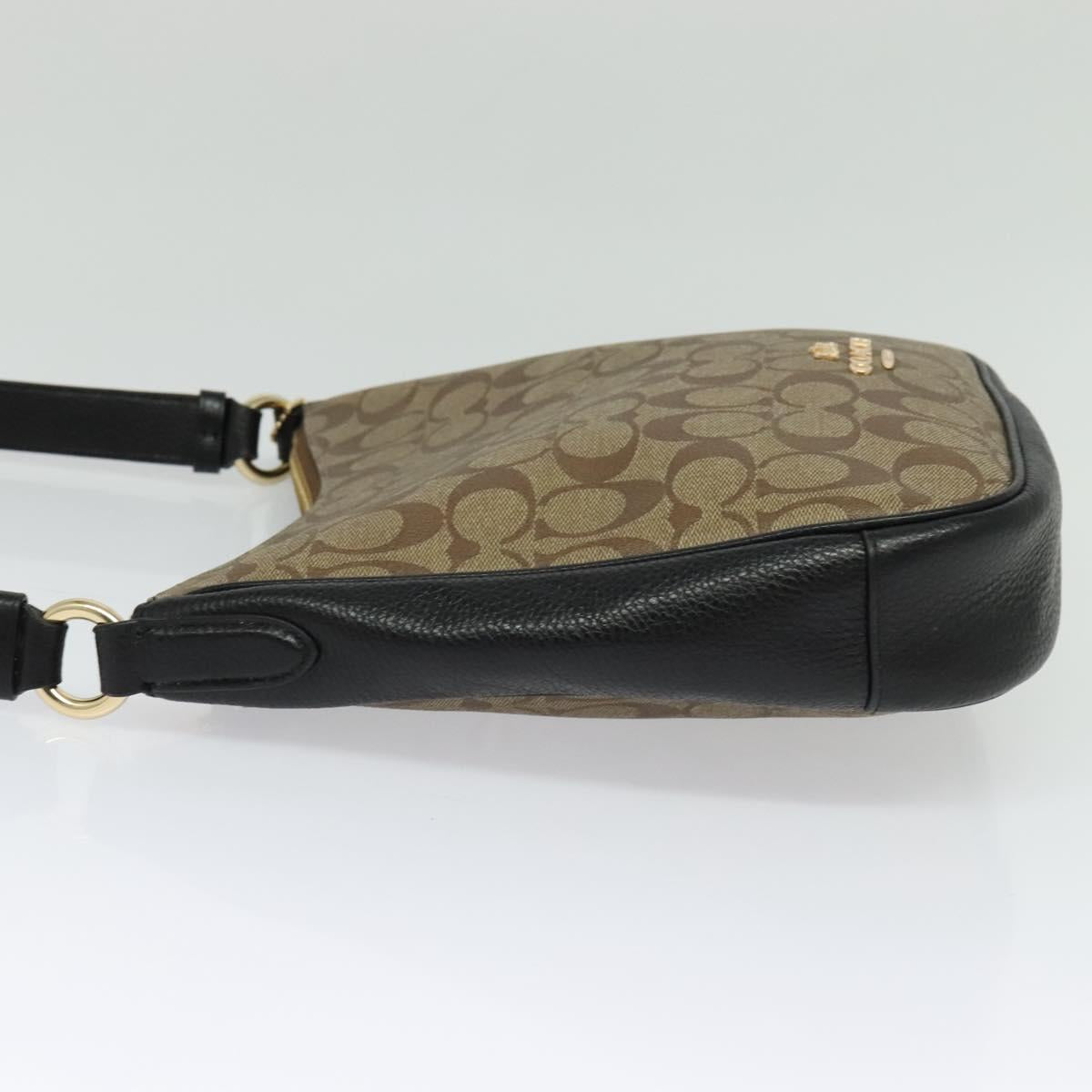 Coach Signature Shoulder Bag PVC Beige Gold Auth bs26966