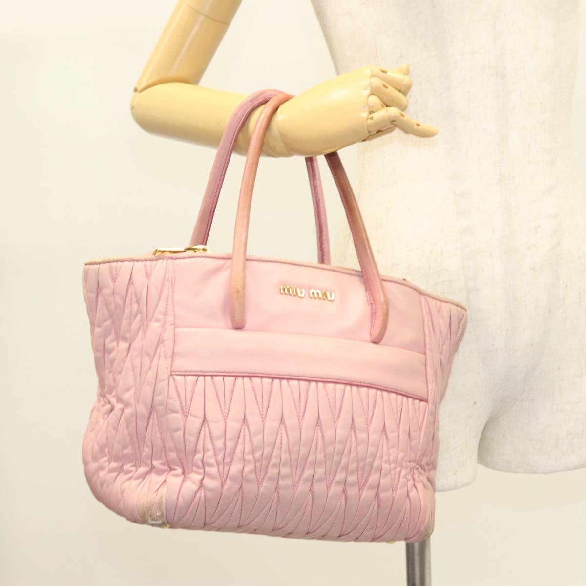Miu Miu Matelasse Hand Bag Leather Pink Gold Auth bs26980