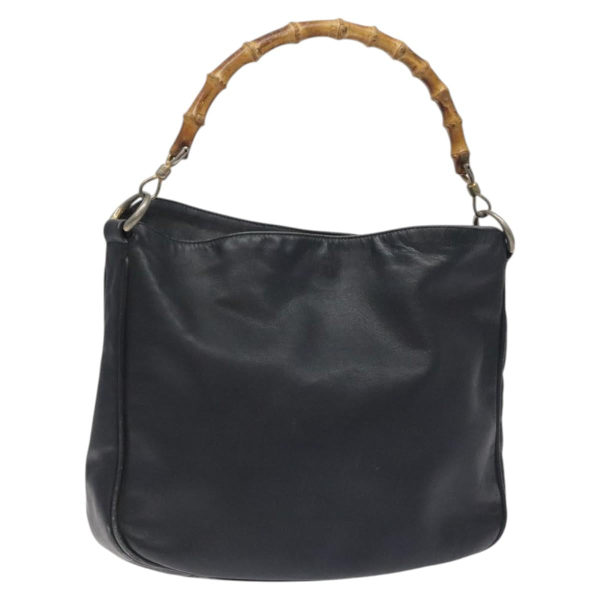 GUCCI Bamboo Shoulder Bag Leather Black Gold 001 1781 1638 Auth bs26983