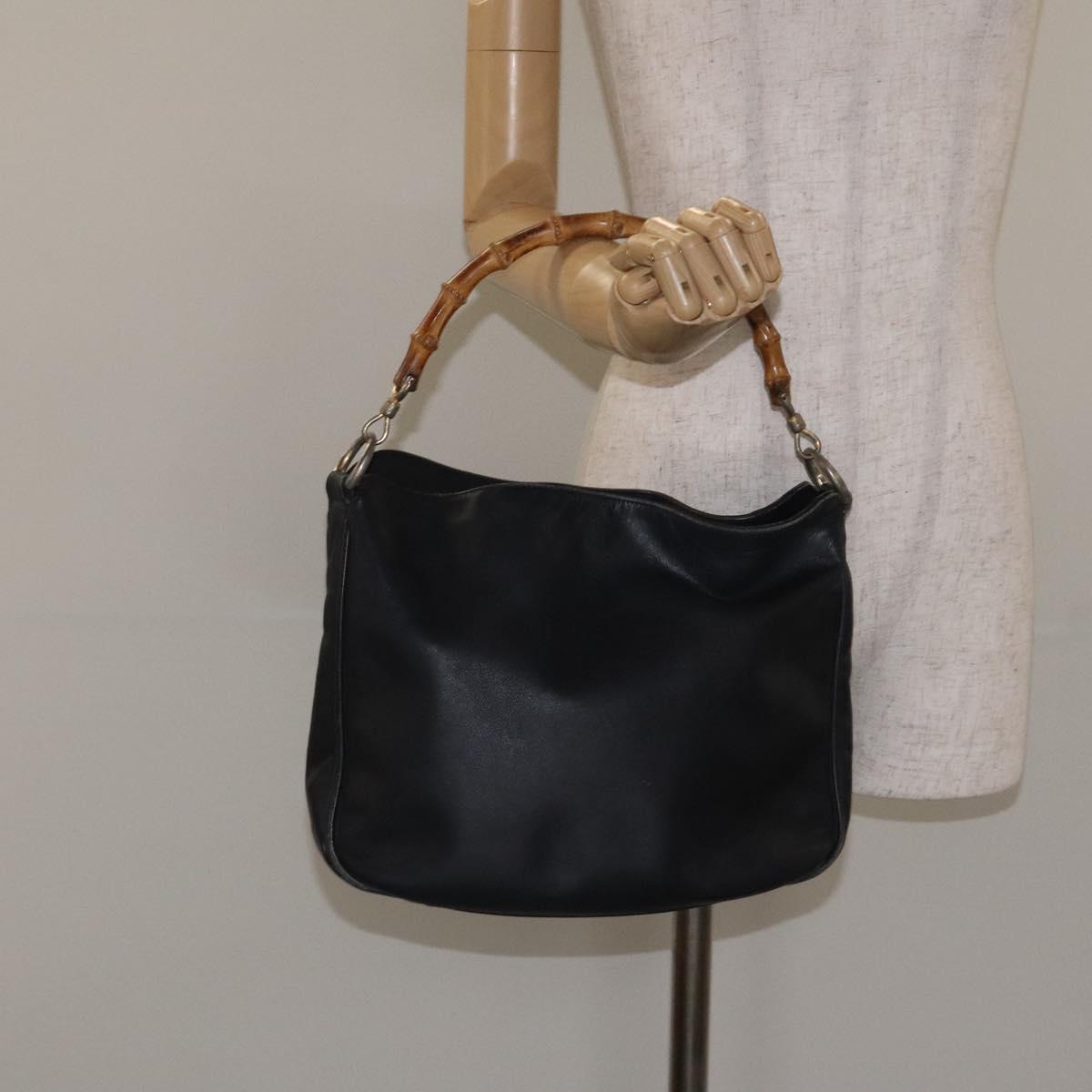 GUCCI Bamboo Shoulder Bag Leather Black Gold 001 1781 1638 Auth bs26983