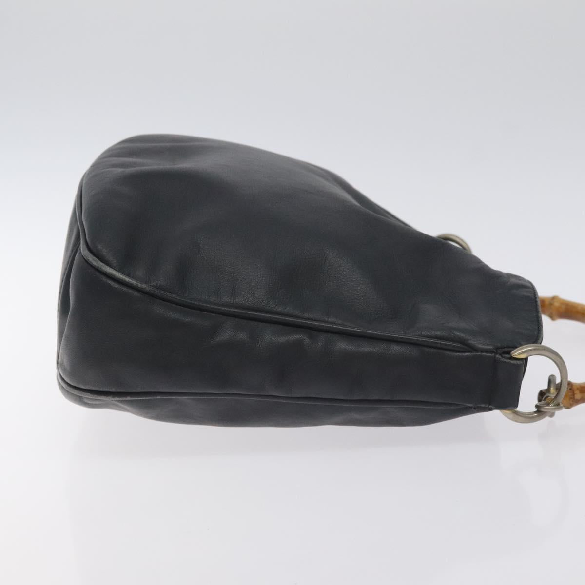 GUCCI Bamboo Shoulder Bag Leather Black Gold 001 1781 1638 Auth bs26983