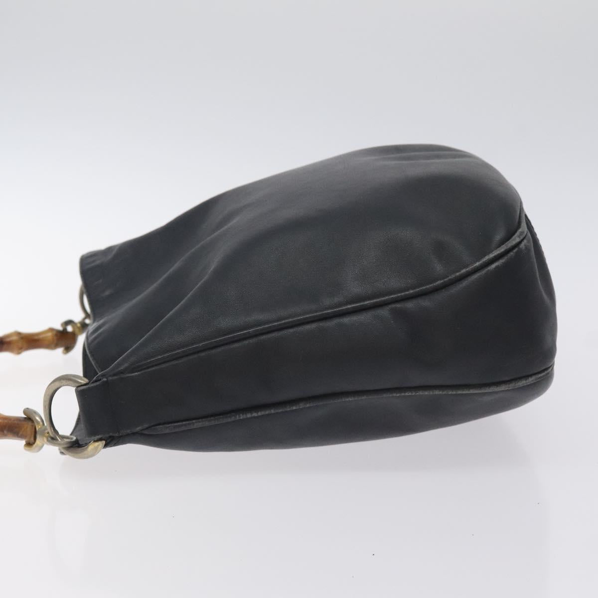 GUCCI Bamboo Shoulder Bag Leather Black Gold 001 1781 1638 Auth bs26983