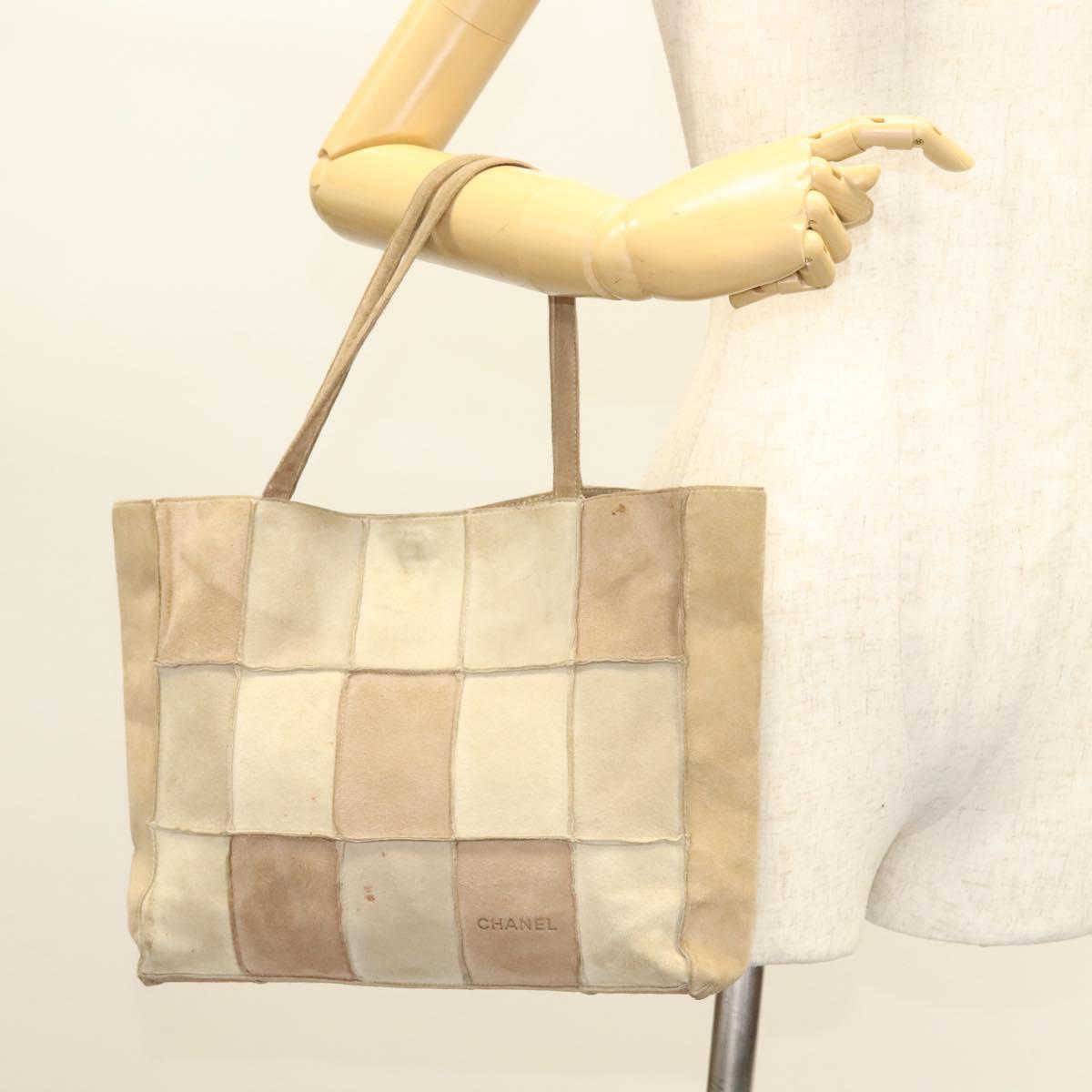 CHANEL Tote Bag Mouton Beige Silver CC Auth bs26984