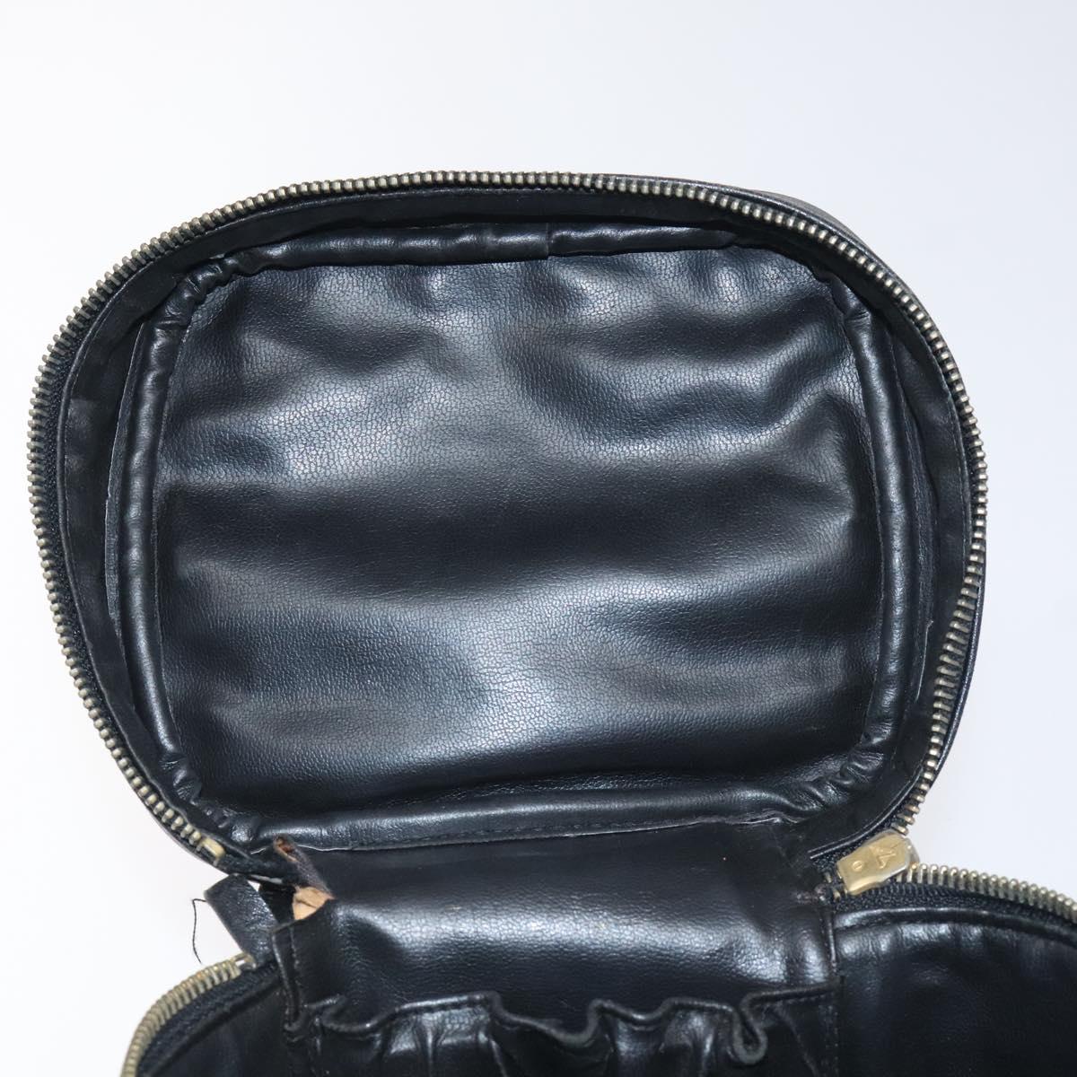 CHANEL Vanity Pouch Lamb Skin Black Gold CC Auth bs26985
