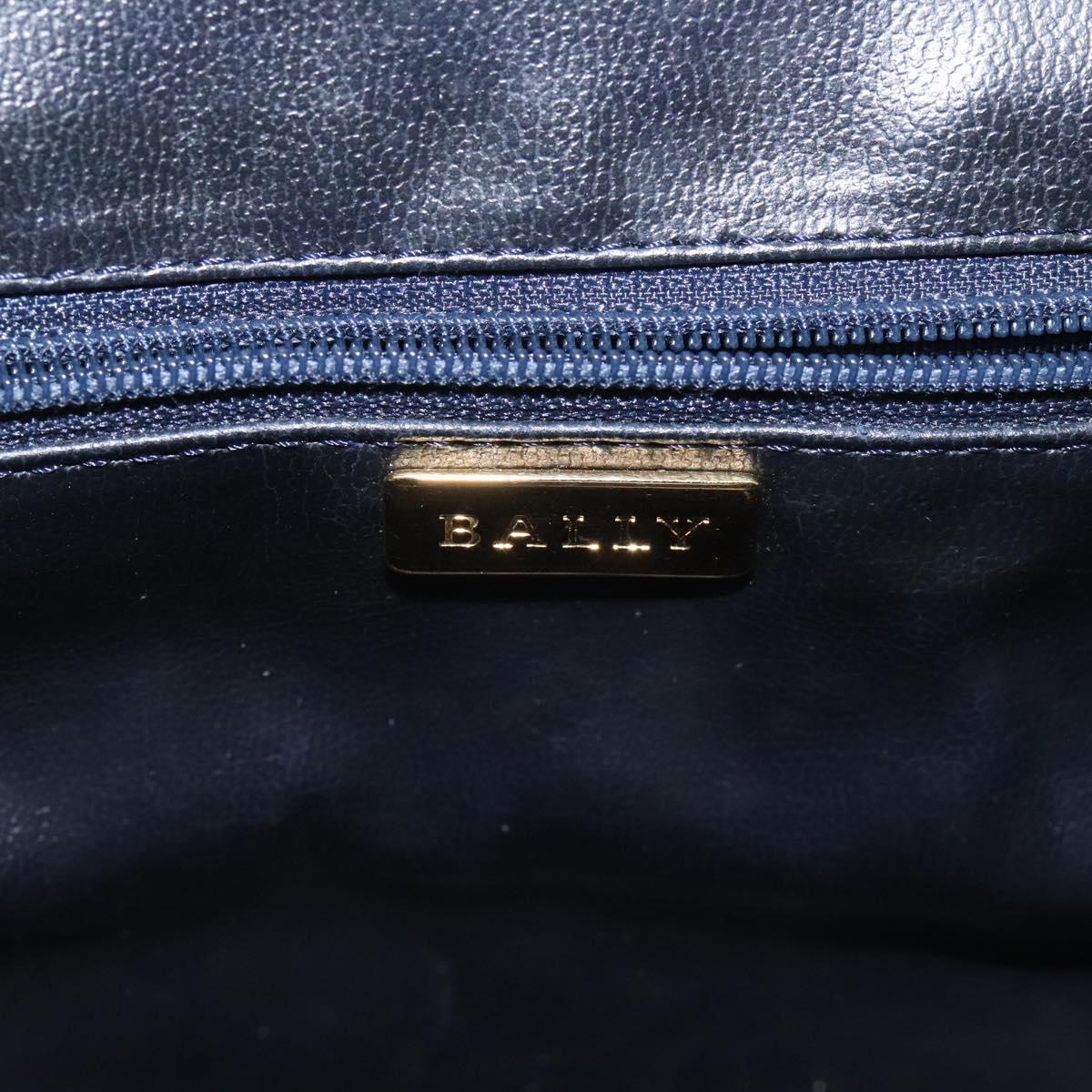 BALLY Hand Bag Leather Navy Gold Auth bs26990
