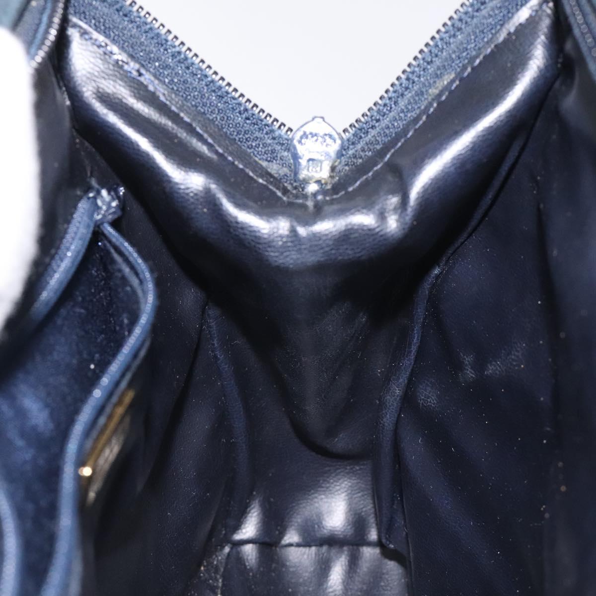 BALLY Hand Bag Leather Navy Gold Auth bs26990