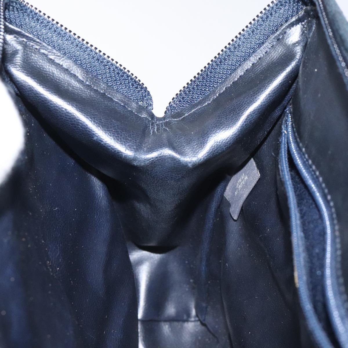 BALLY Hand Bag Leather Navy Gold Auth bs26990