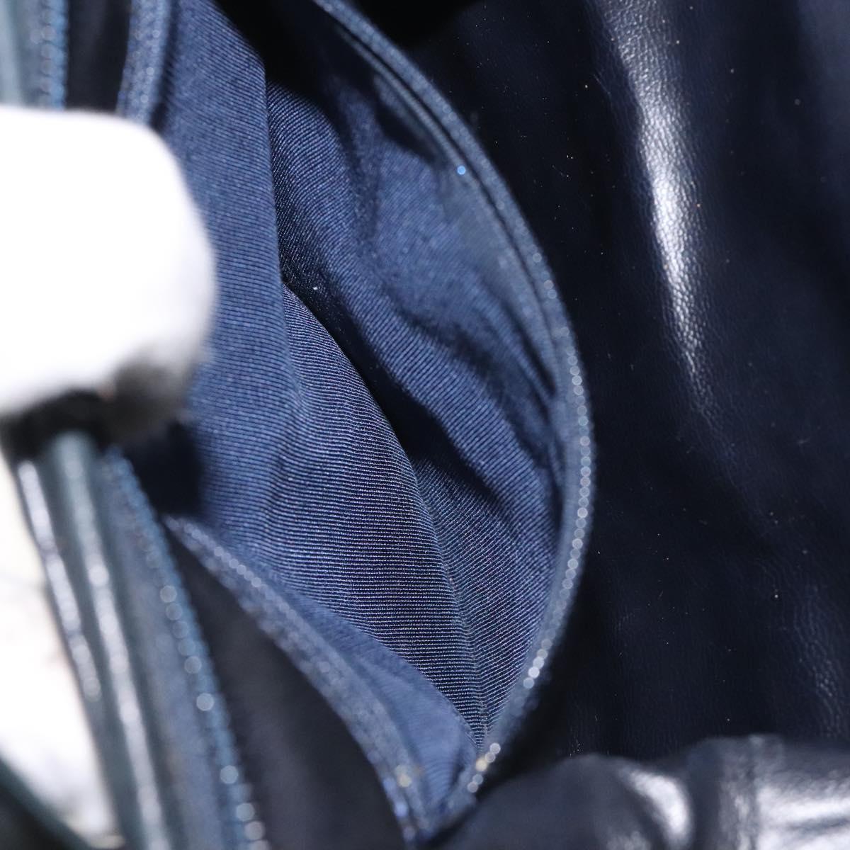 BALLY Hand Bag Leather Navy Gold Auth bs26990