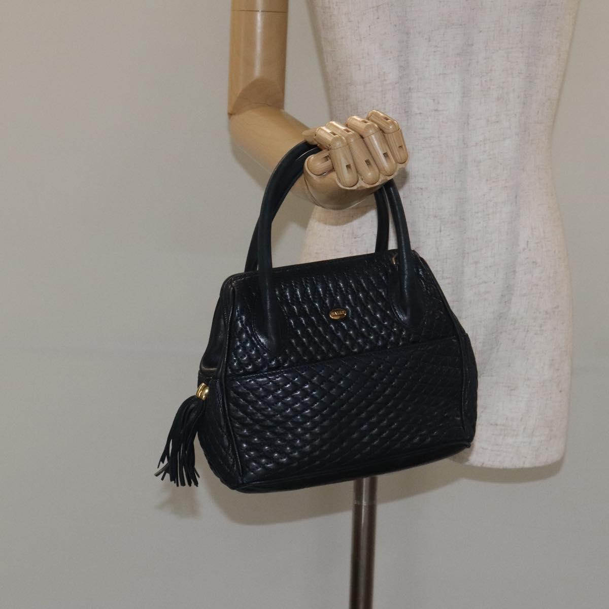 BALLY Hand Bag Leather Navy Gold Auth bs26990