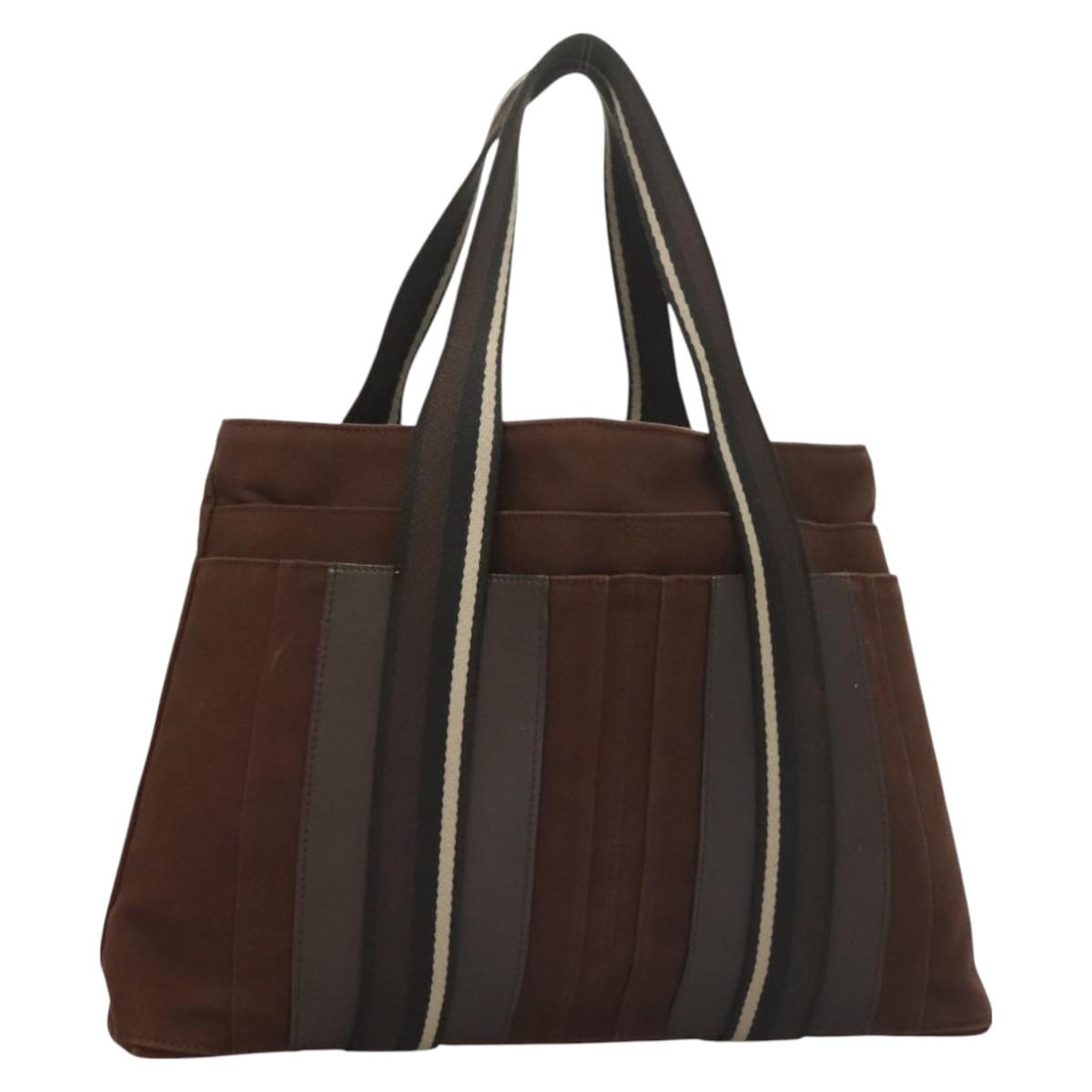 HERMES Trocha Horizontal Zonal MM Hand Bag Canvas Brown Black Auth bs26991