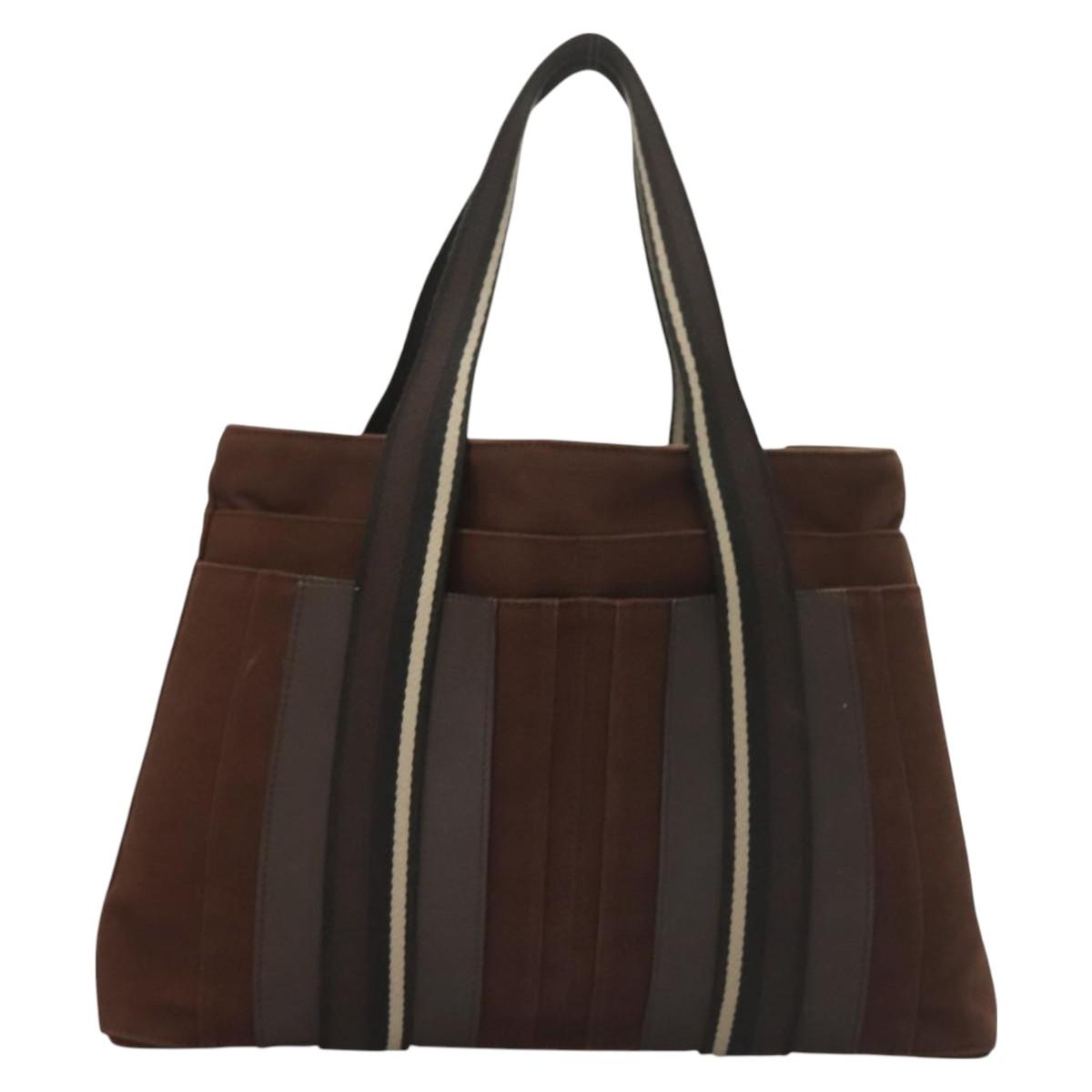 HERMES Trocha Horizontal Zonal MM Hand Bag Canvas Brown Black Auth bs26991