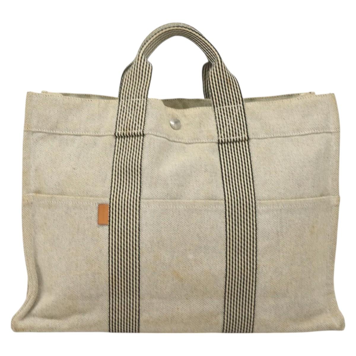HERMES New Fourre Tout MM Hand Bag Canvas Gray Silver Auth bs27031