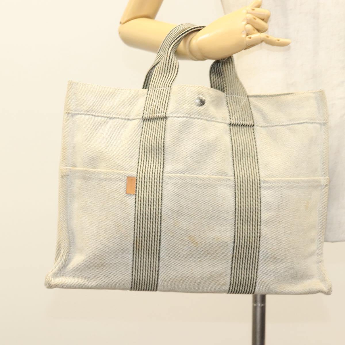 HERMES New Fourre Tout MM Hand Bag Canvas Gray Silver Auth bs27031
