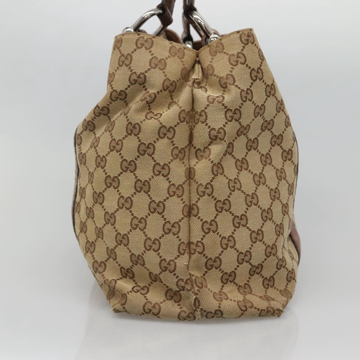 GUCCI GG Canvas Bamboo Tote Bag Beige Silver 232947 Auth bs27063