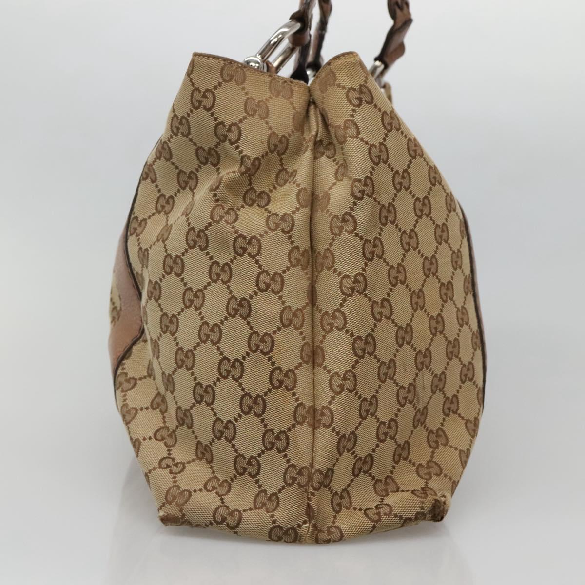 GUCCI GG Canvas Bamboo Tote Bag Beige Silver 232947 Auth bs27063