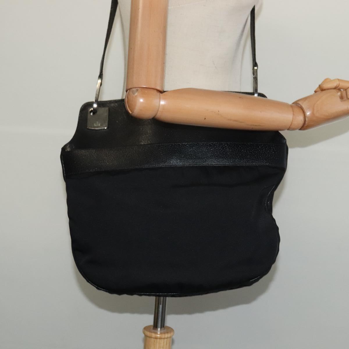GUCCI Shoulder Bag Nylon Leather Black Silver 001 3307 Auth bs27066