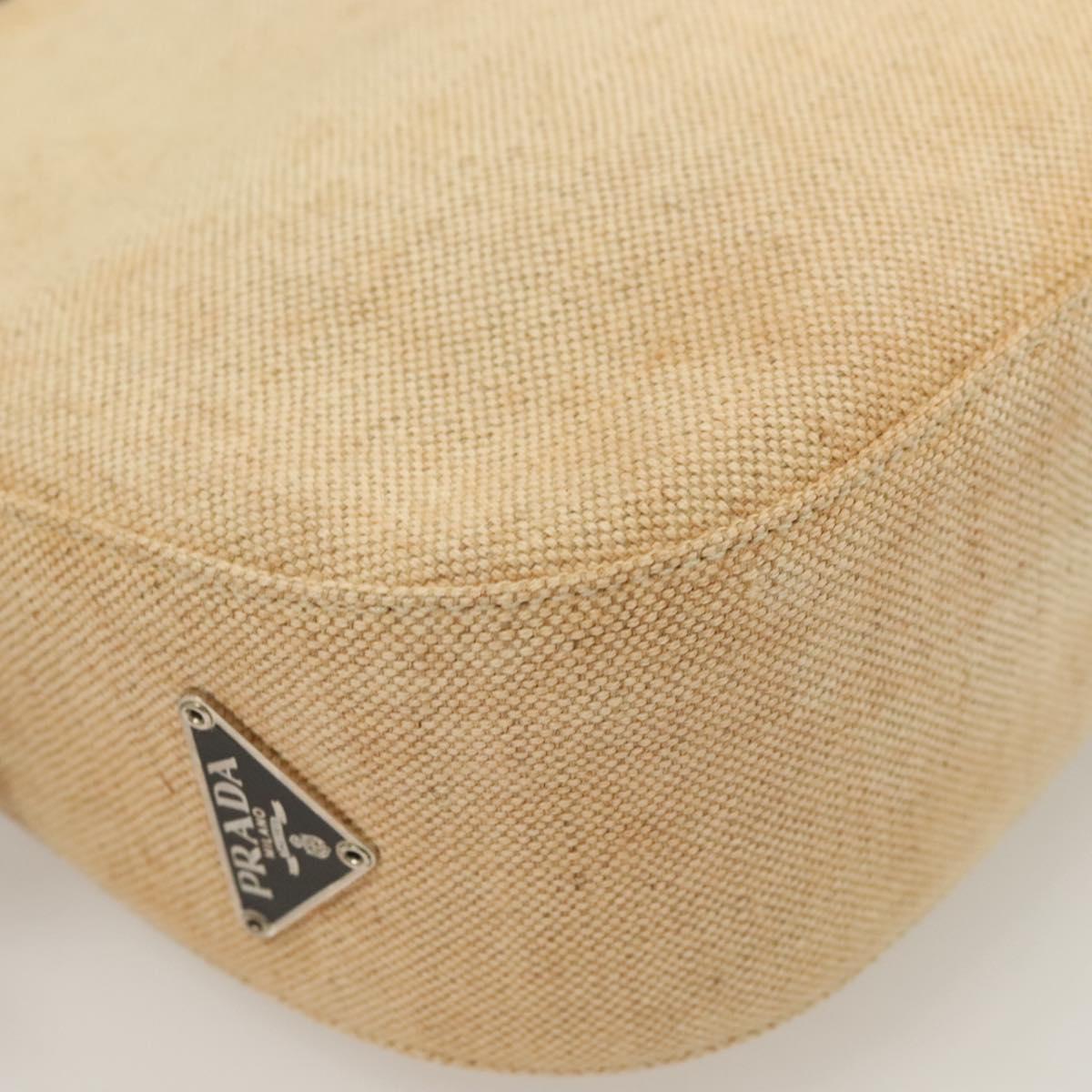 PRADA Shoulder Bag Canvas Beige Silver Auth bs27070