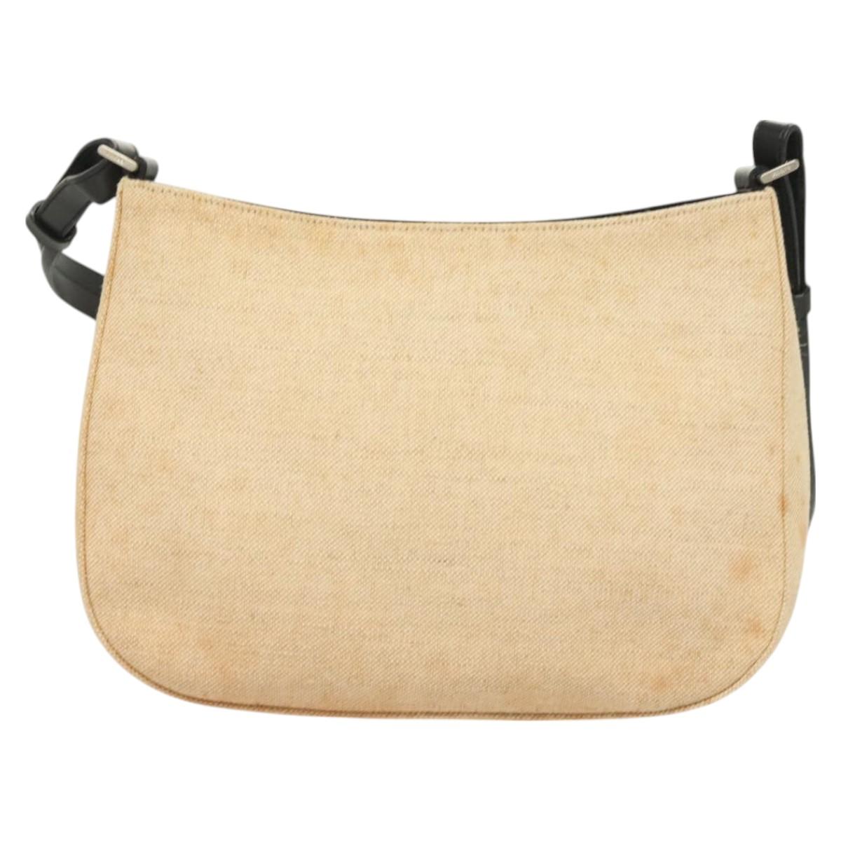 PRADA Shoulder Bag Canvas Beige Silver Auth bs27070