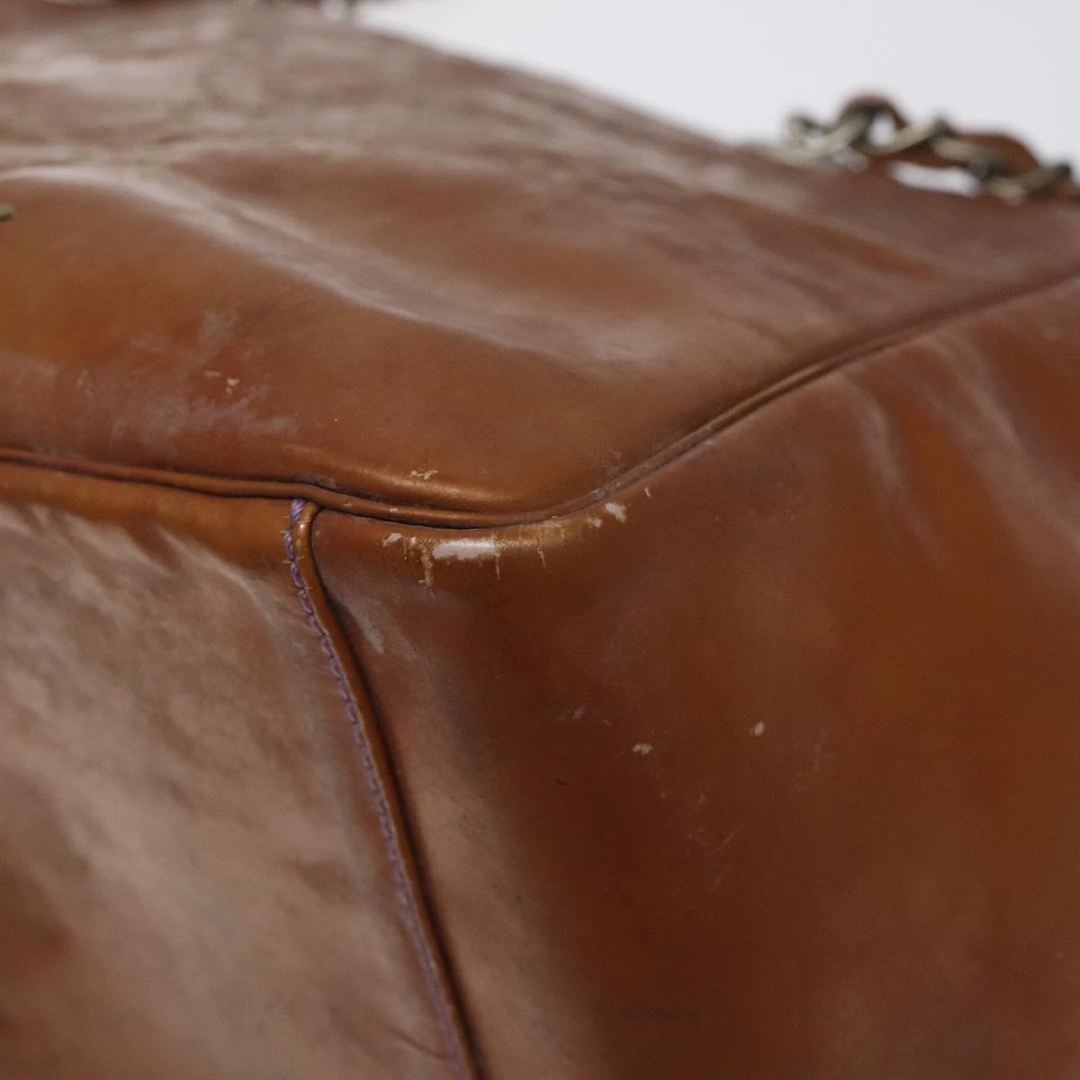 CHANEL Trip Luco co Shoulder Bag Enamel Brown Silver CC Auth bs27076