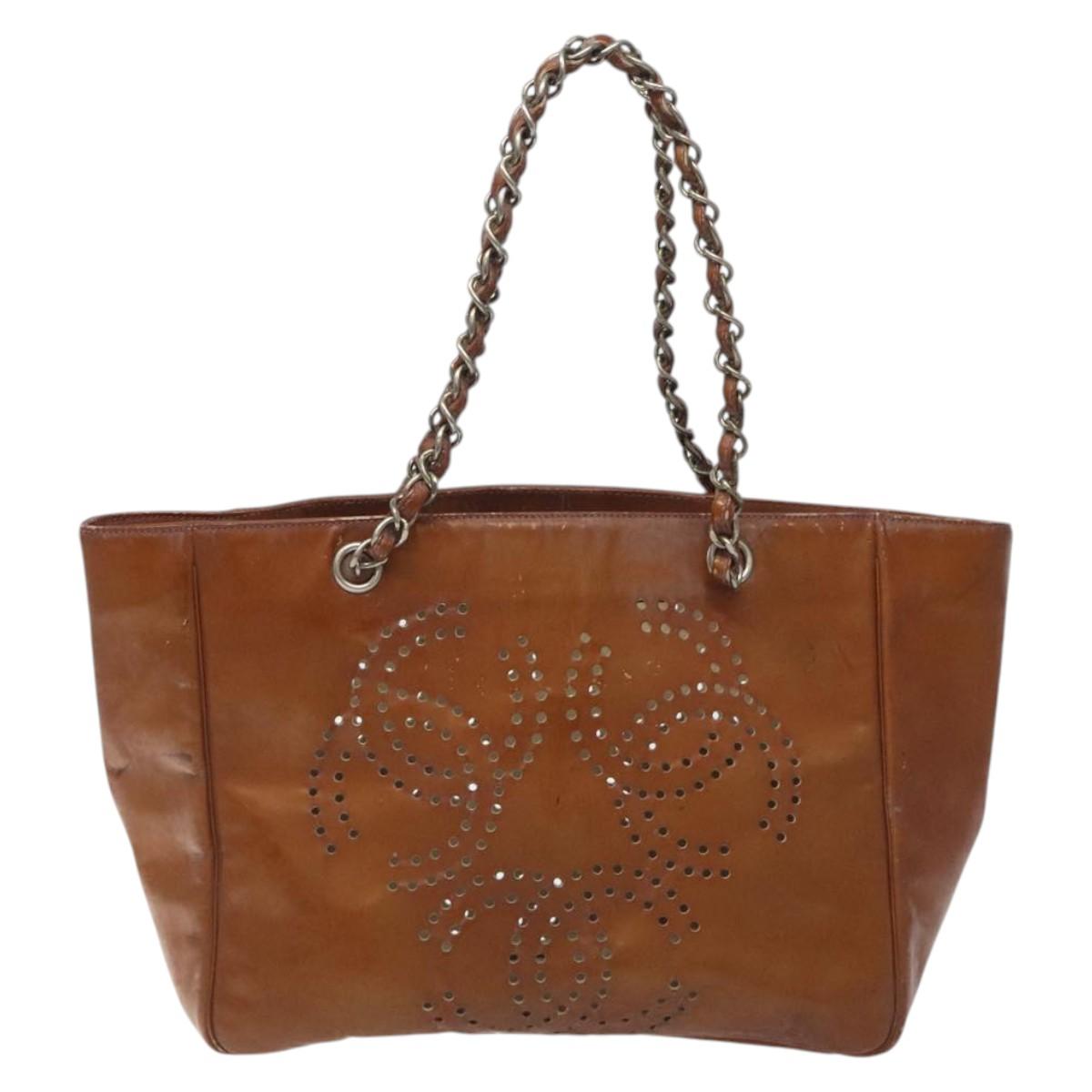 CHANEL Trip Luco co Shoulder Bag Enamel Brown Silver CC Auth bs27076