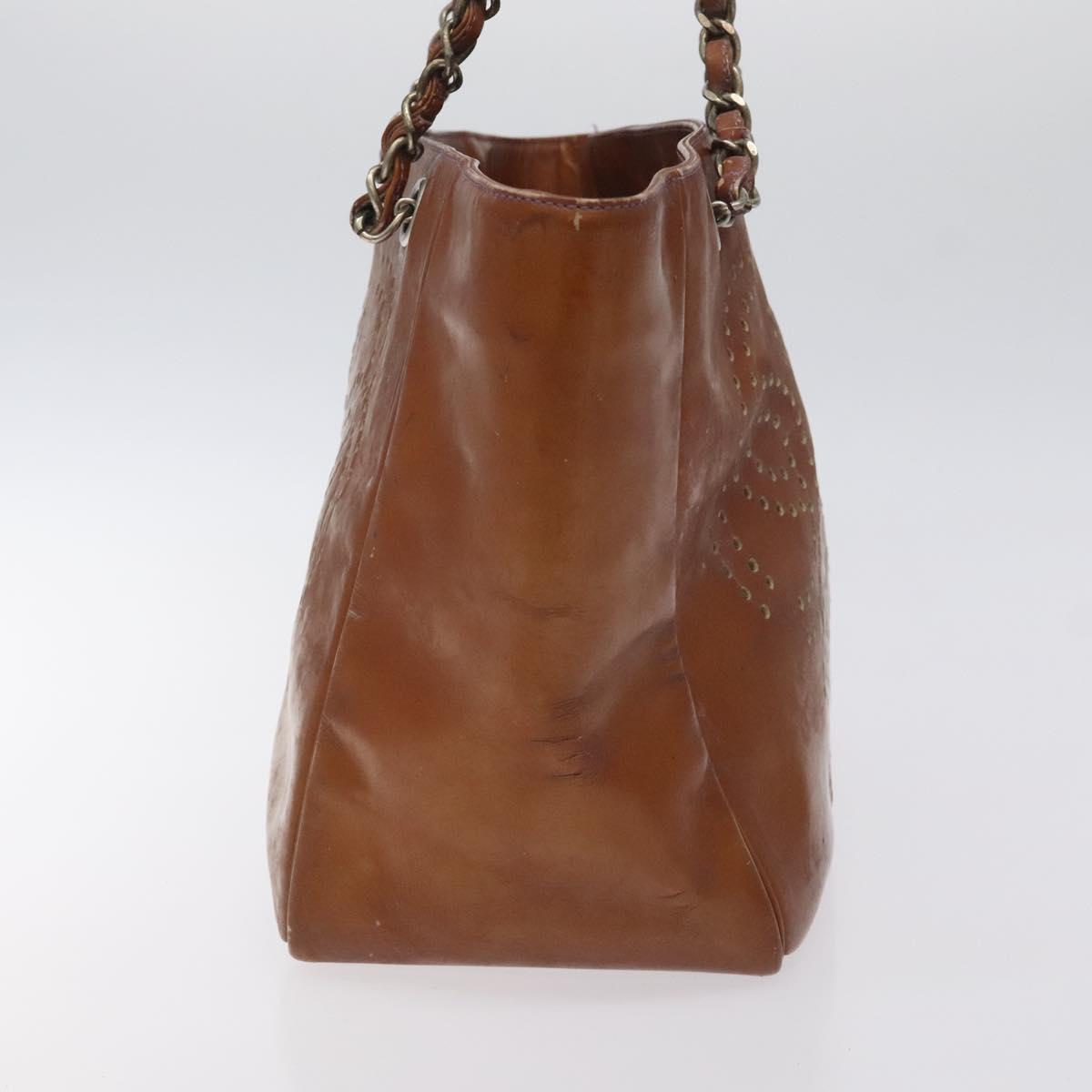 CHANEL Trip Luco co Shoulder Bag Enamel Brown Silver CC Auth bs27076