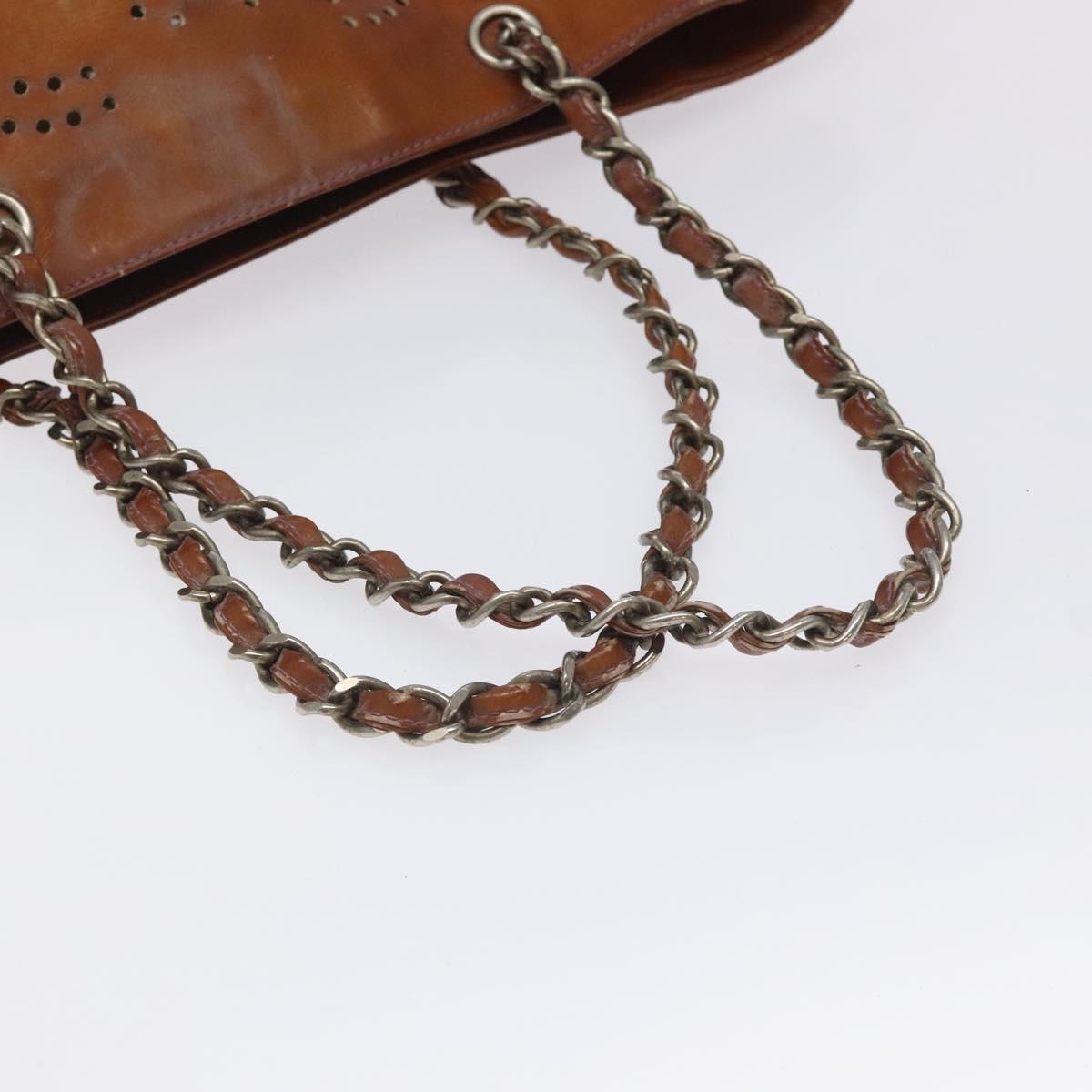 CHANEL Trip Luco co Shoulder Bag Enamel Brown Silver CC Auth bs27076