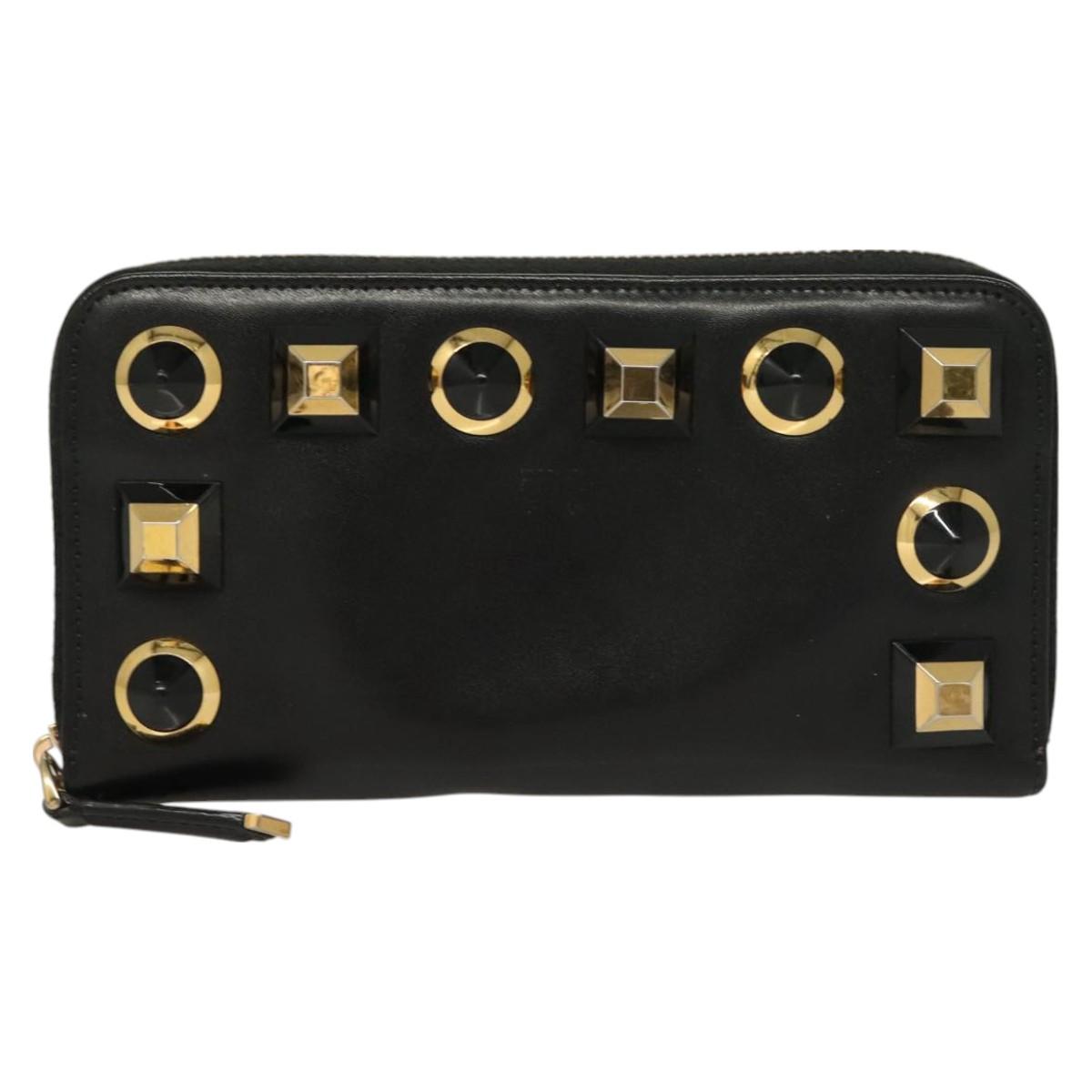FENDI Long Wallet Leather Black Gold Auth bs27079