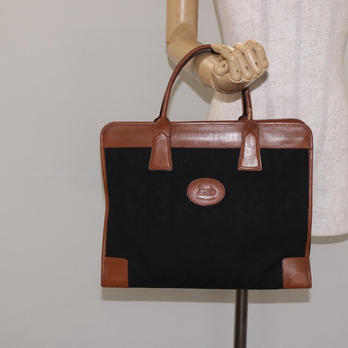 CELINE C Sulky Hand Bag Canvas Black Brown Auth bs27081