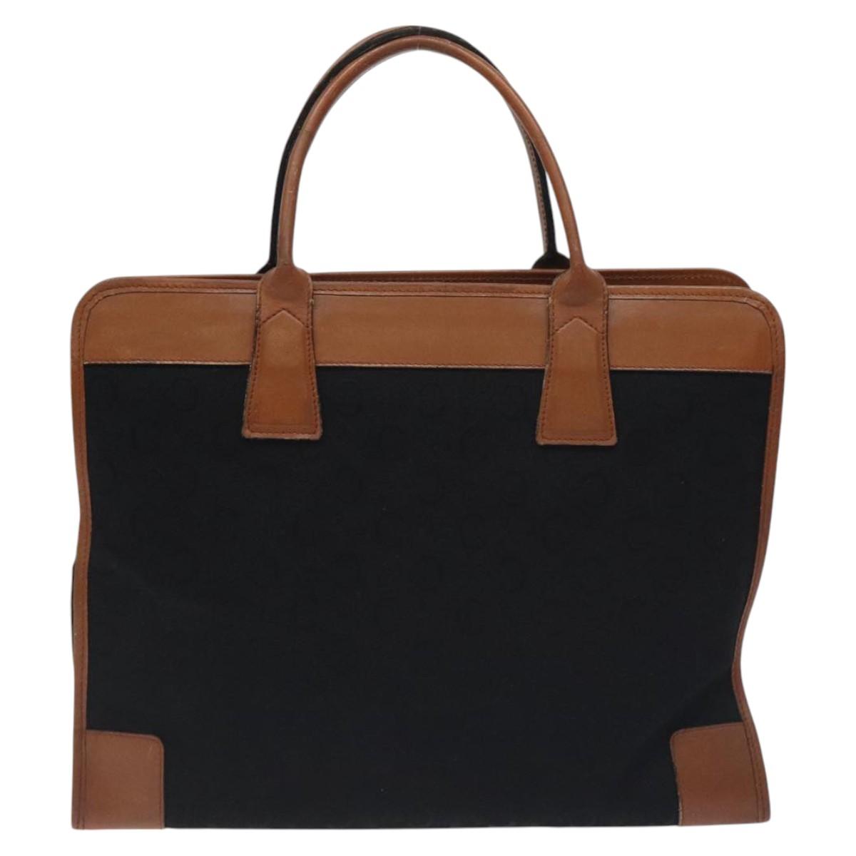 CELINE C Sulky Hand Bag Canvas Black Brown Auth bs27081