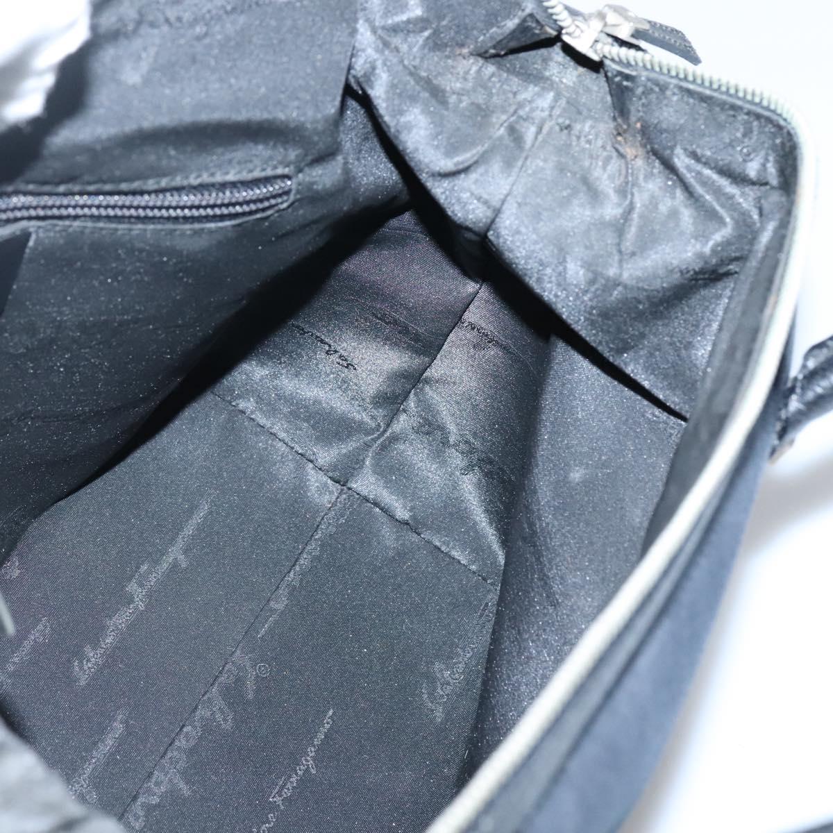 Salvatore Ferragamo Hand Bag Nylon Leather Black Silver Auth bs27088