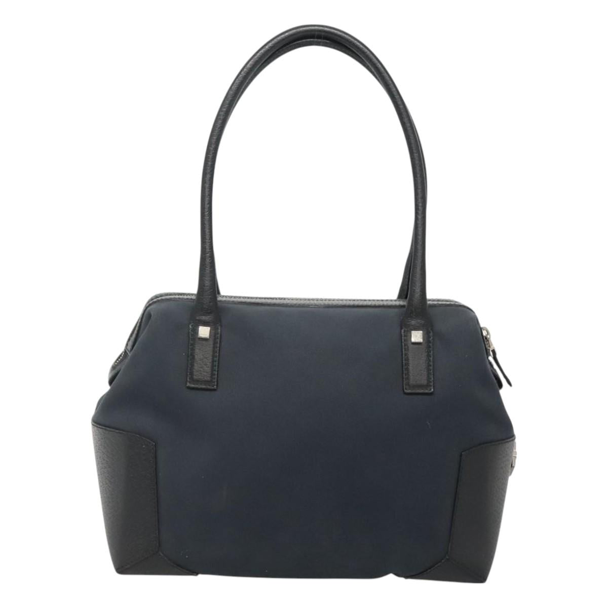 Salvatore Ferragamo Hand Bag Nylon Leather Black Silver Auth bs27088
