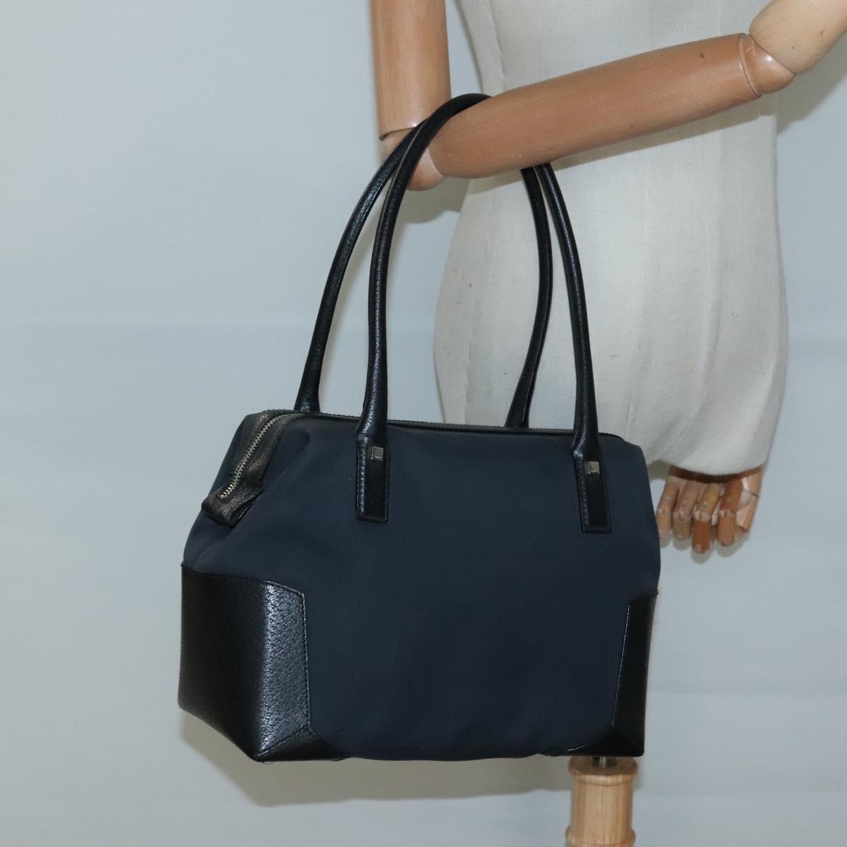 Salvatore Ferragamo Hand Bag Nylon Leather Black Silver Auth bs27088