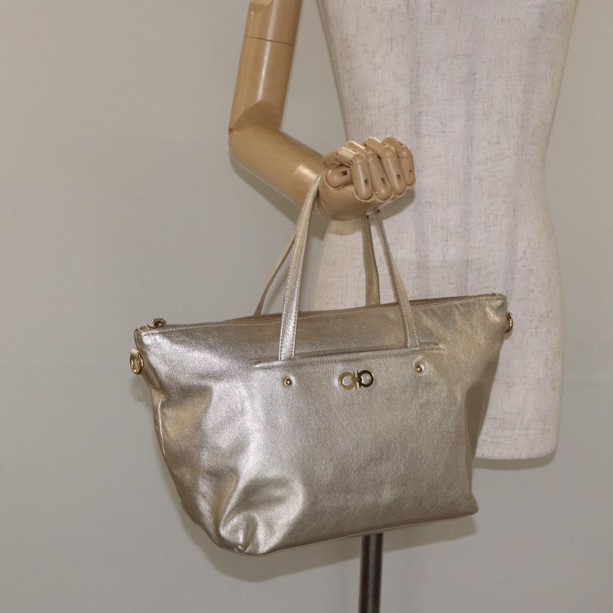 Salvatore Ferragamo Hand Bag Leather Champagne Gold Gold Auth bs27089