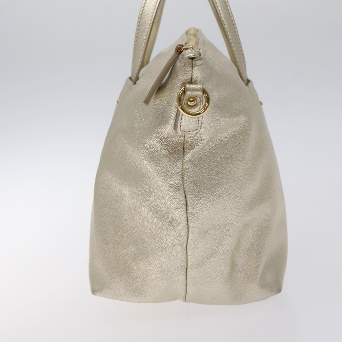 Salvatore Ferragamo Hand Bag Leather Champagne Gold Gold Auth bs27089