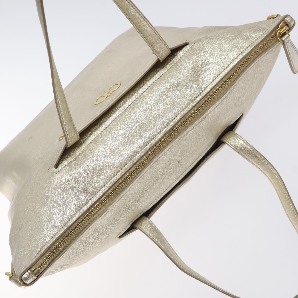 Salvatore Ferragamo Hand Bag Leather Champagne Gold Gold Auth bs27089