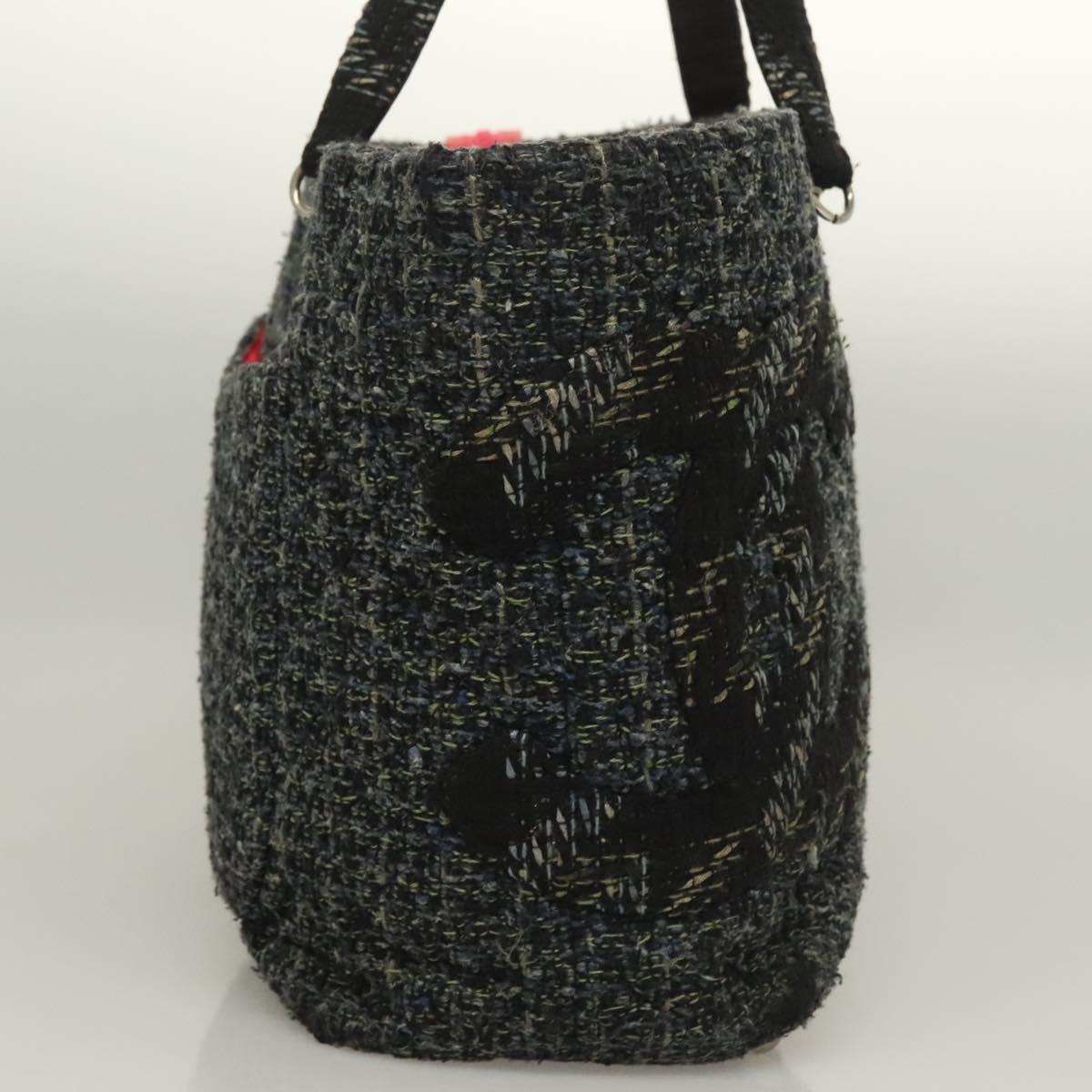 CHANEL Tote Bag Tweed Black Silver CC Auth bs27090