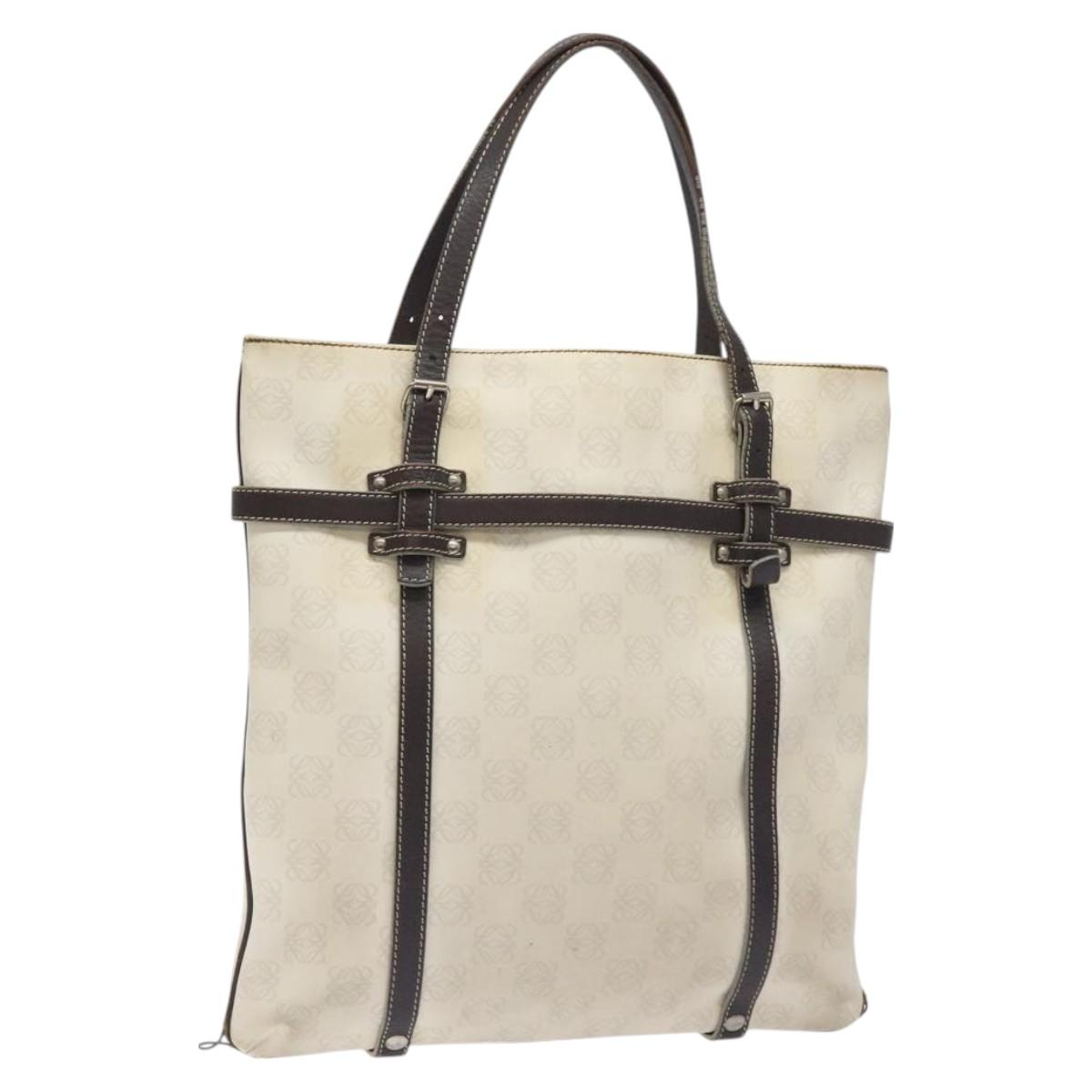 LOEWE Anagram Tote Bag PVC White Silver Auth bs27096