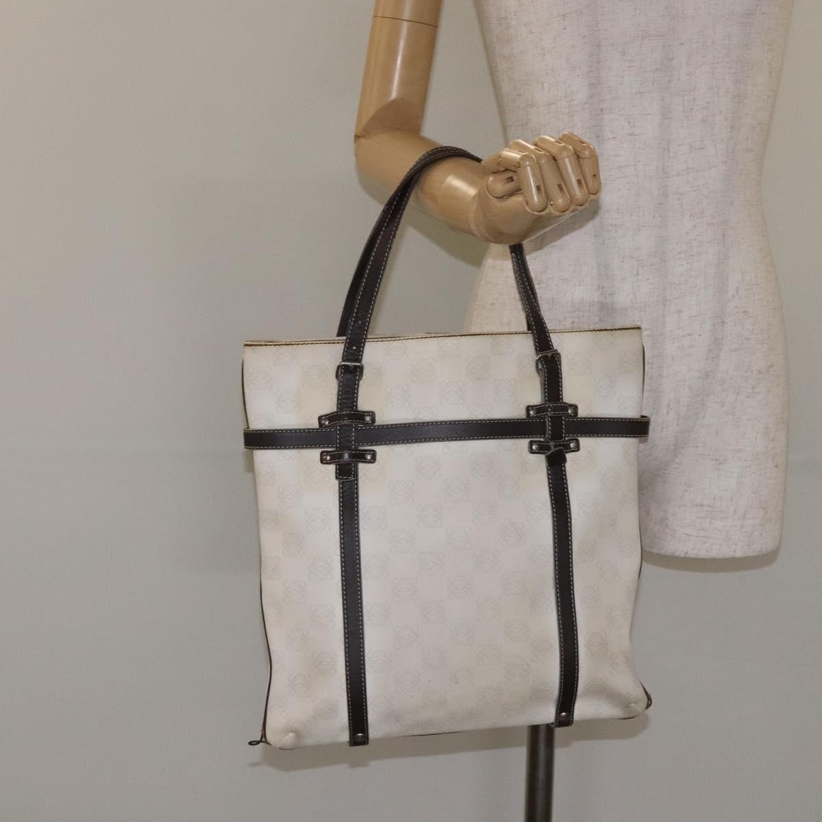 LOEWE Anagram Tote Bag PVC White Silver Auth bs27096