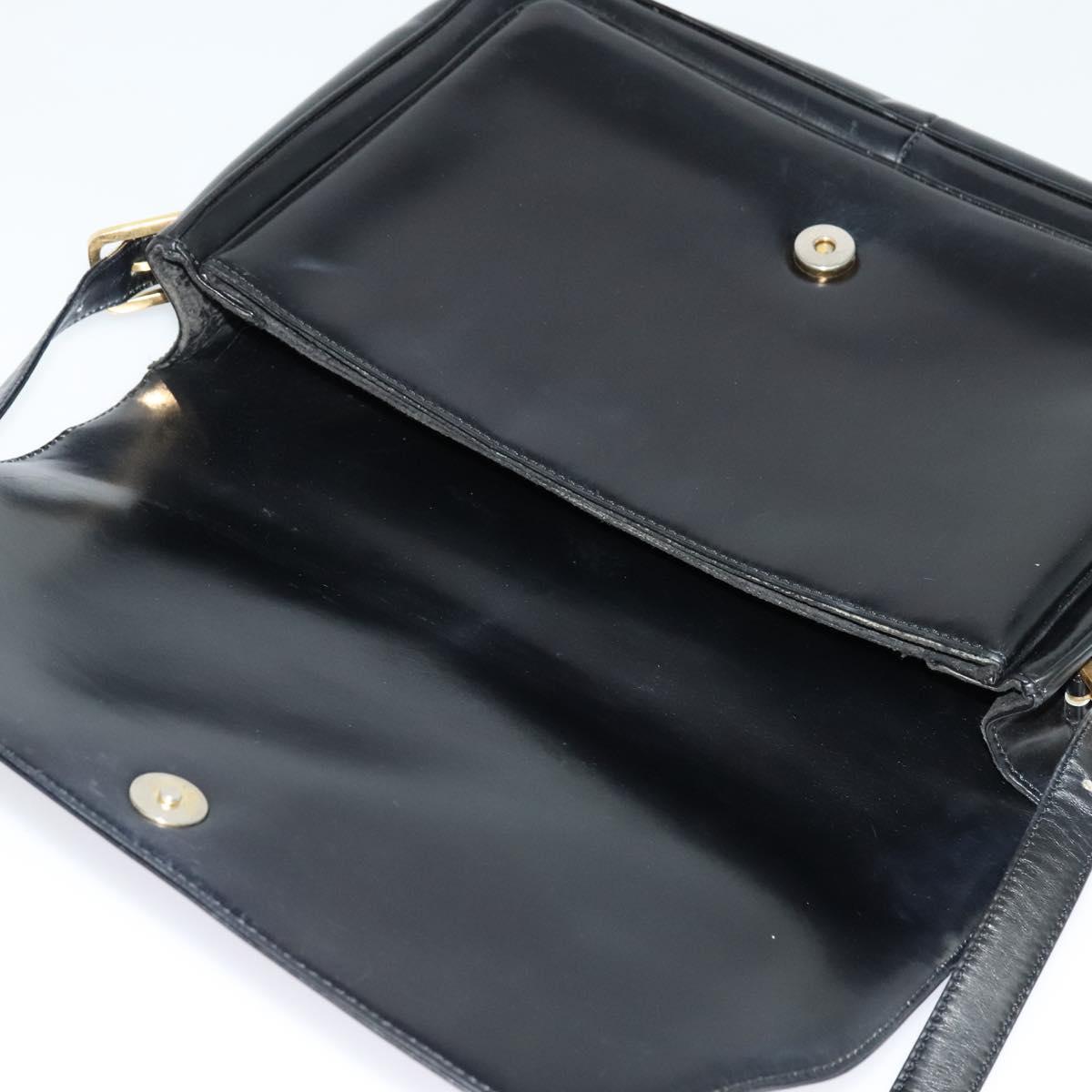 LOEWE Anagram Shoulder Bag Leather Black Gold Auth bs27097