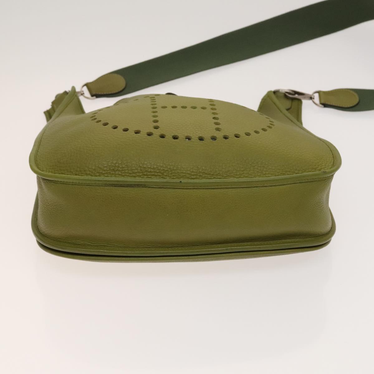 HERMES Evelyn 2 PM Bag Taurillon Clemence Leather Green Silver Auth bs27099