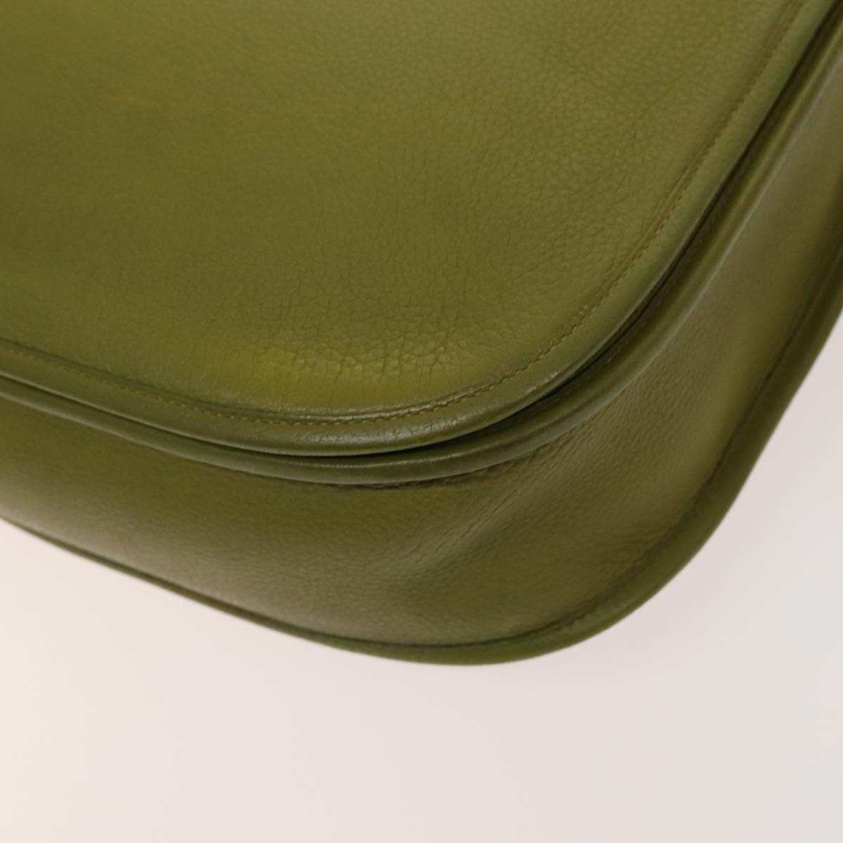 HERMES Evelyn 2 PM Bag Taurillon Clemence Leather Green Silver Auth bs27099