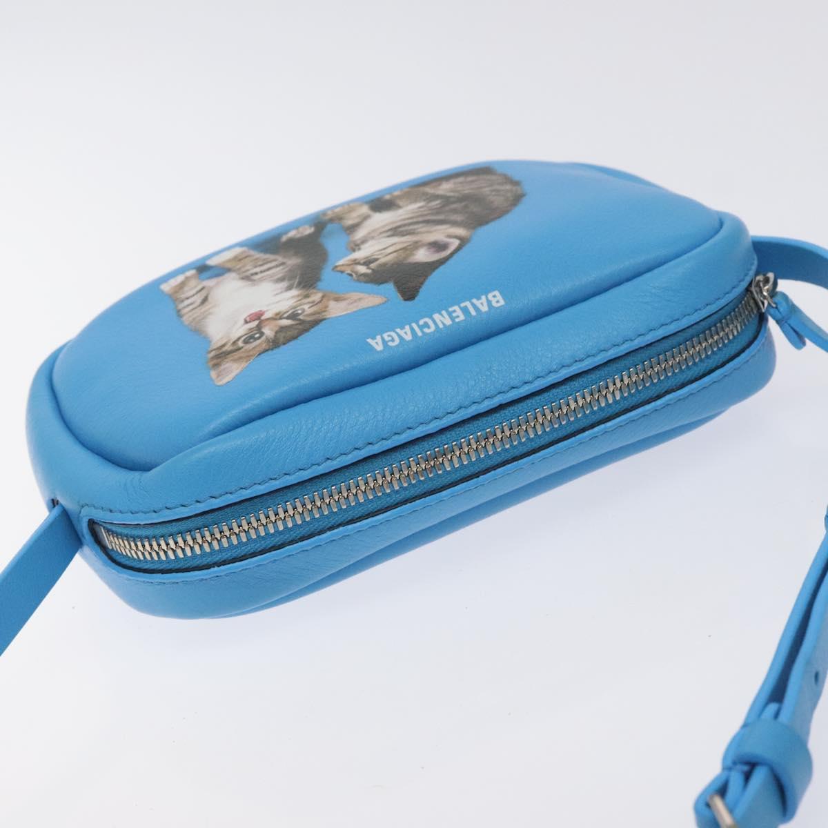 BALENCIAGA Camera Bag Every Day Bag Leather Blue Silver 489809 Auth bs27101