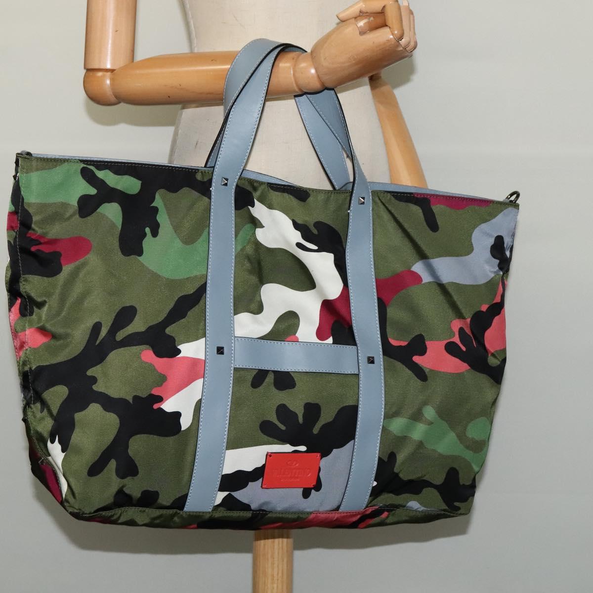 VALENTINO Camouflage Tote Bag Nylon Green Auth bs27104