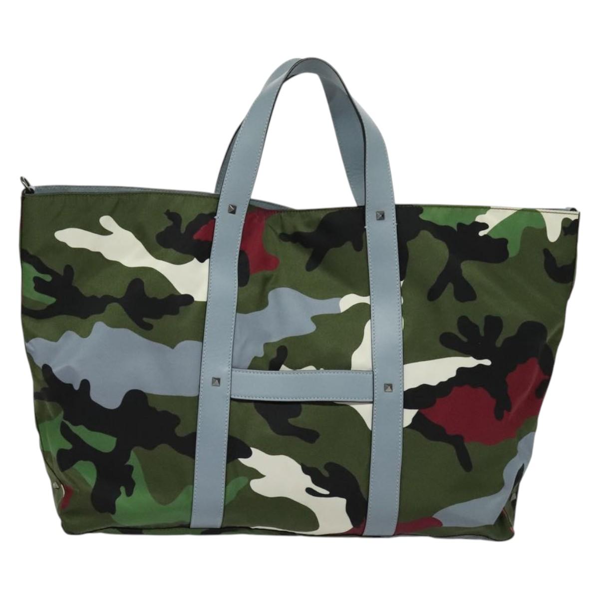 VALENTINO Camouflage Tote Bag Nylon Green Auth bs27104