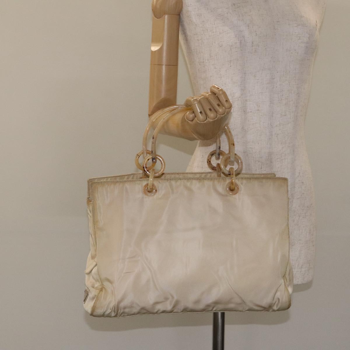 PRADA Hand Bag Nylon Beige Auth bs27127